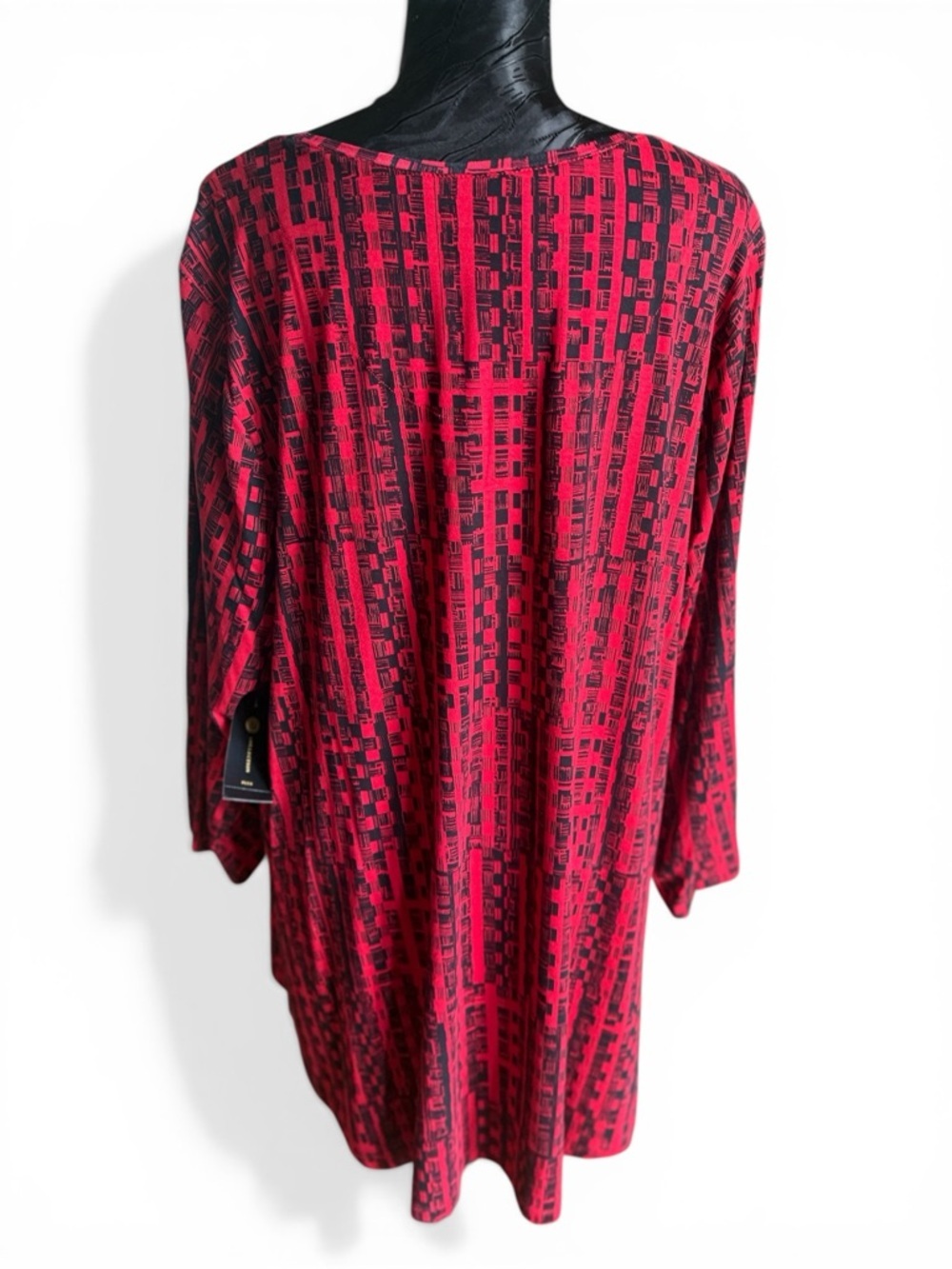 JM Collection 3X Plus Red Black Abstract Tunic Top 3/4 Sleeve NWT - Picture 4 of 9
